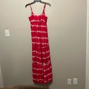 Aeropostale Dress Womens Small Pink Tie Dye Spaghetti Strap V‎ Neck Rayon Maxi